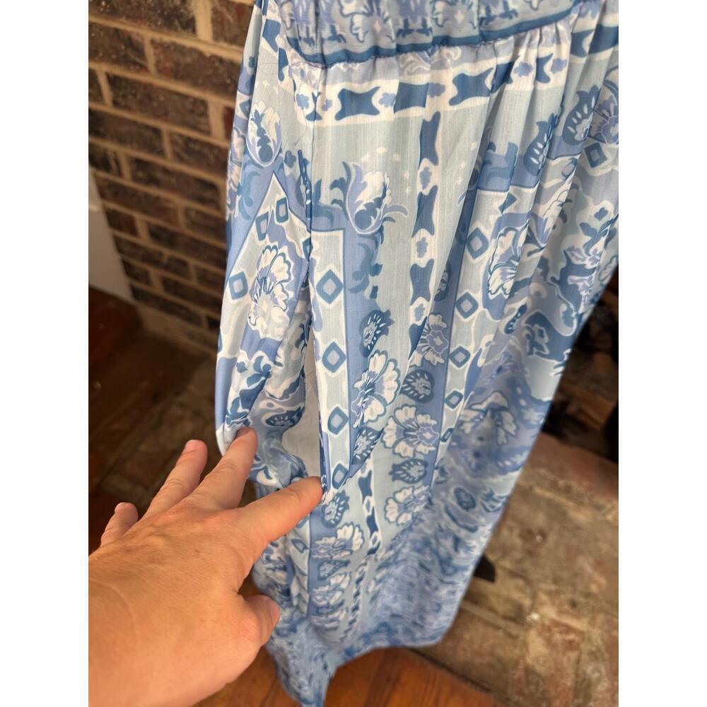 Gretchen Scott Dress Womens Size M Blue White Midi Floral Tie Shoulder - Picture 7 of 10